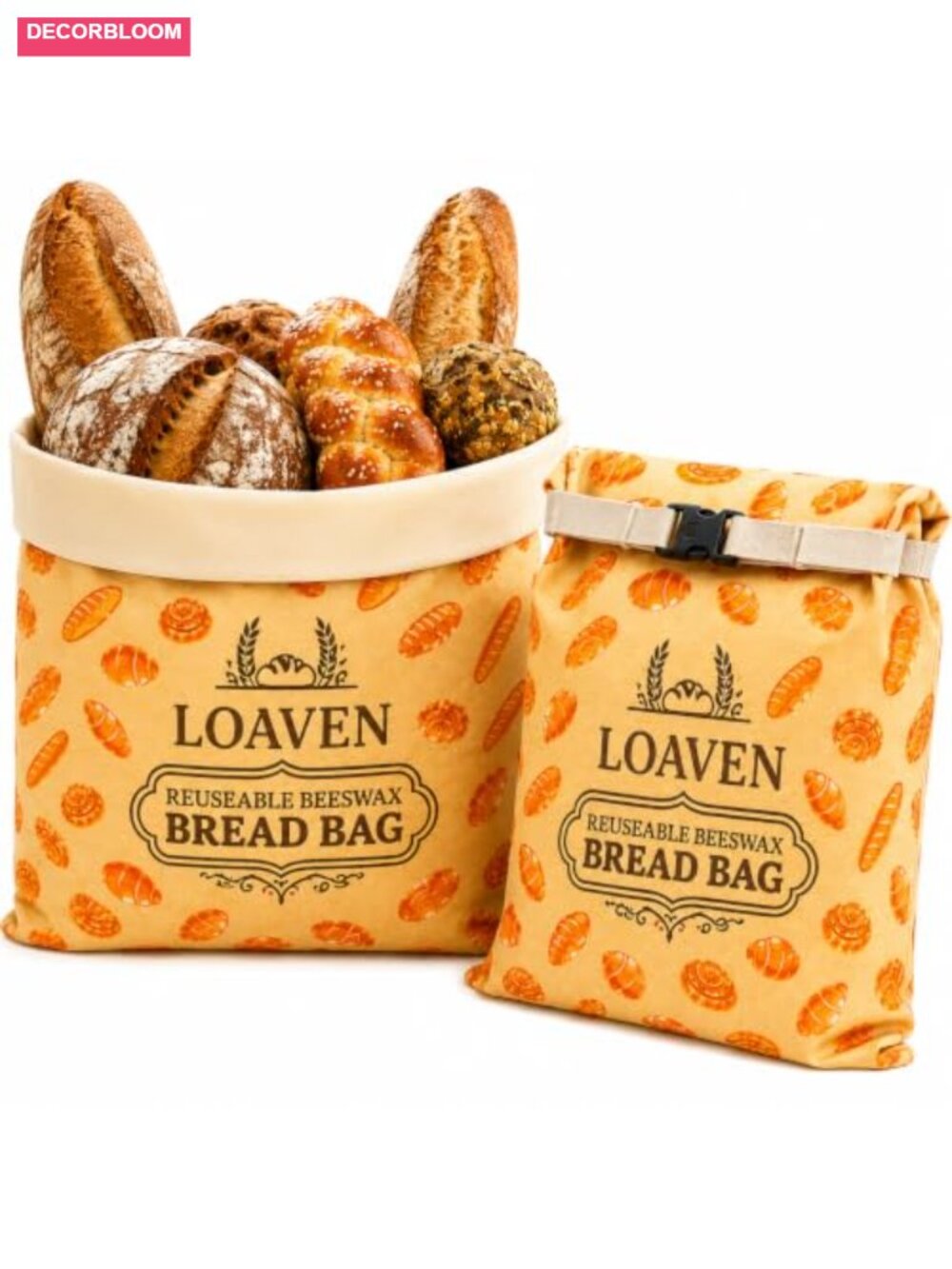 Reusable Beeswax Bread Bags for Sourdough, 2 Pack, Large Cotton Bread Storage